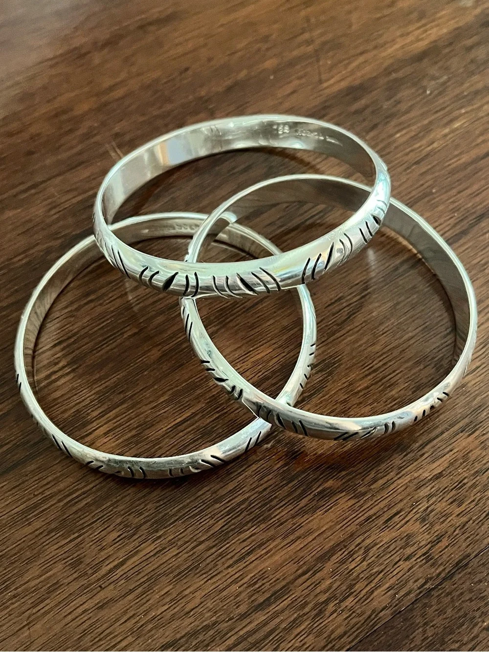 Sterling Silver 925 Etched Bangle Bracelet Set of 3